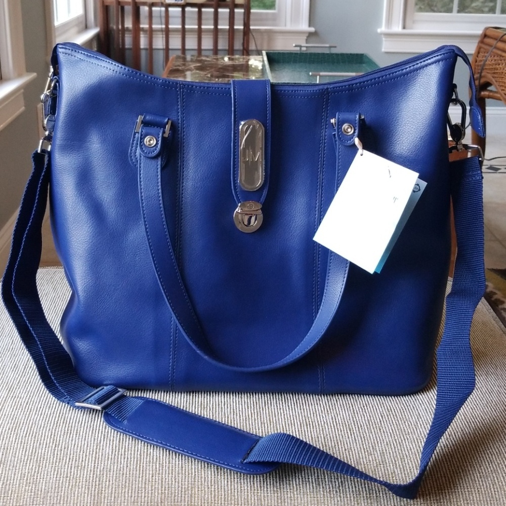 Women's blue leather tote